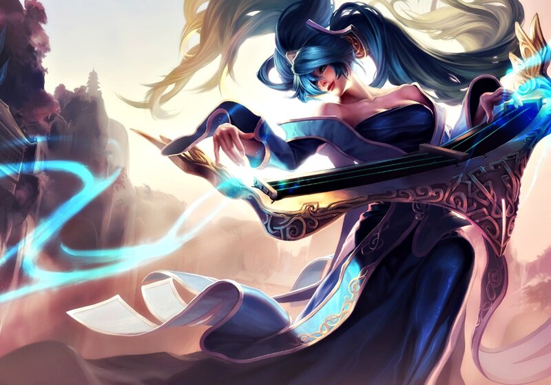 Blue-haired Woman Playing Lute — Blue