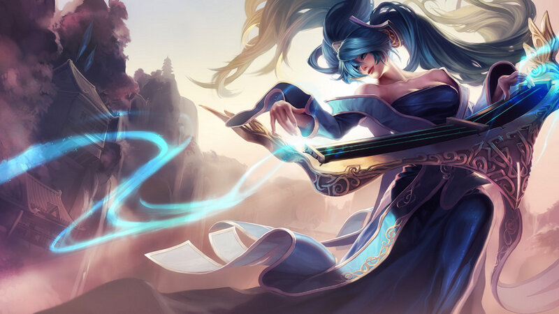 Blue-haired Woman Playing Lute