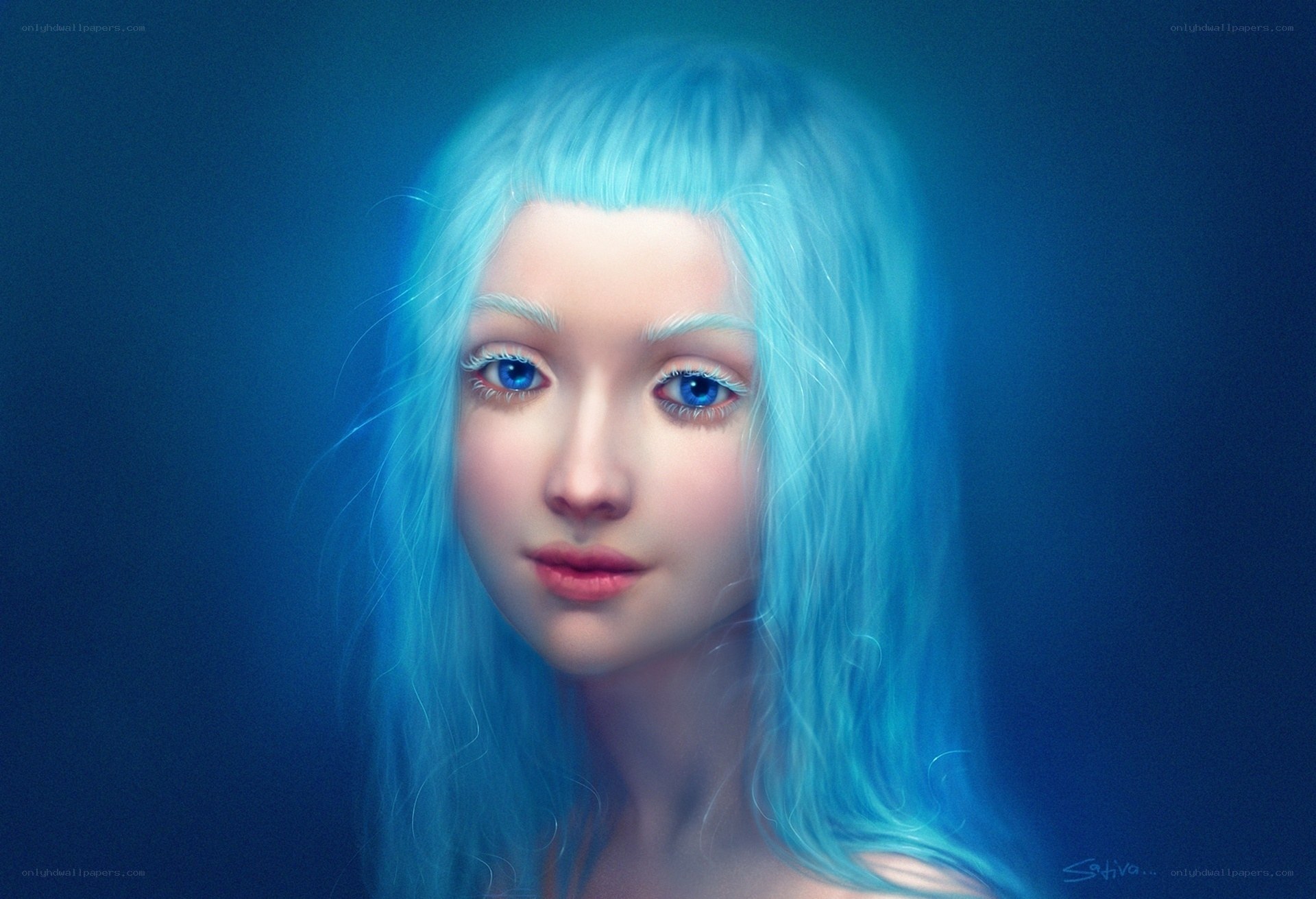 blue-haired woman portrait