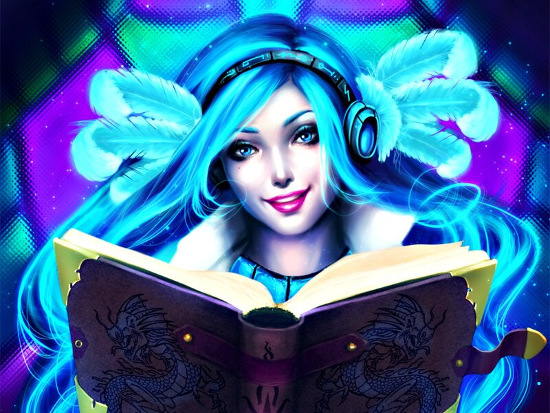 Blue-haired Woman Reading Book — Blue