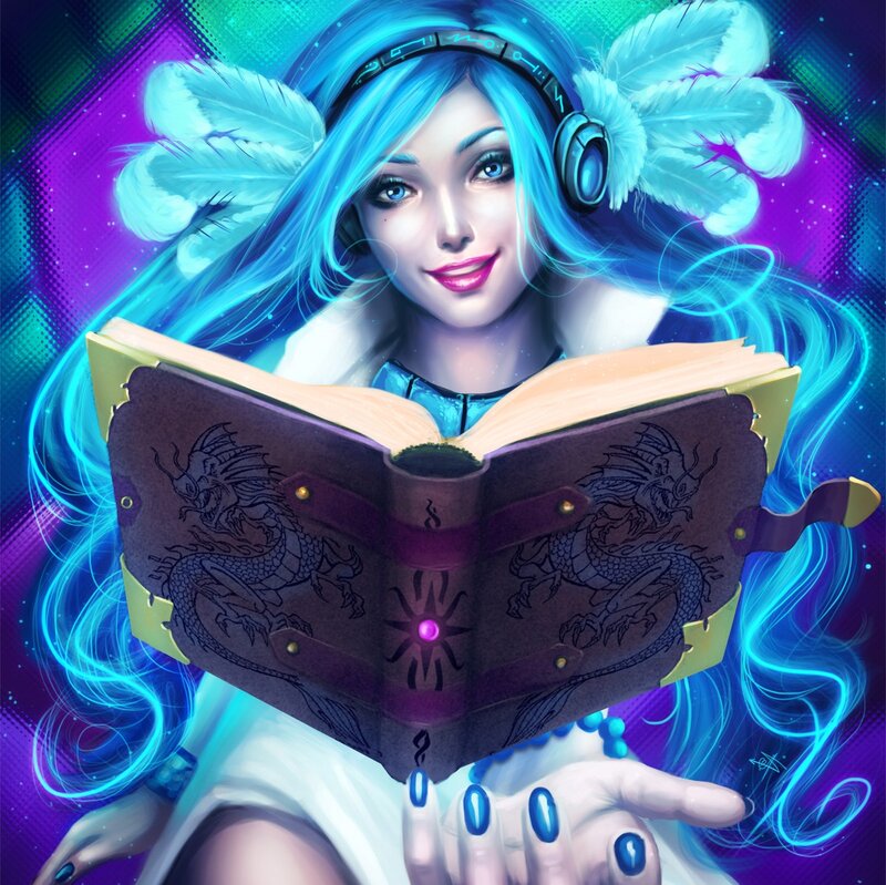 Blue-haired Woman Reading Book