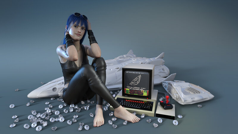 Blue-haired Woman Sitting