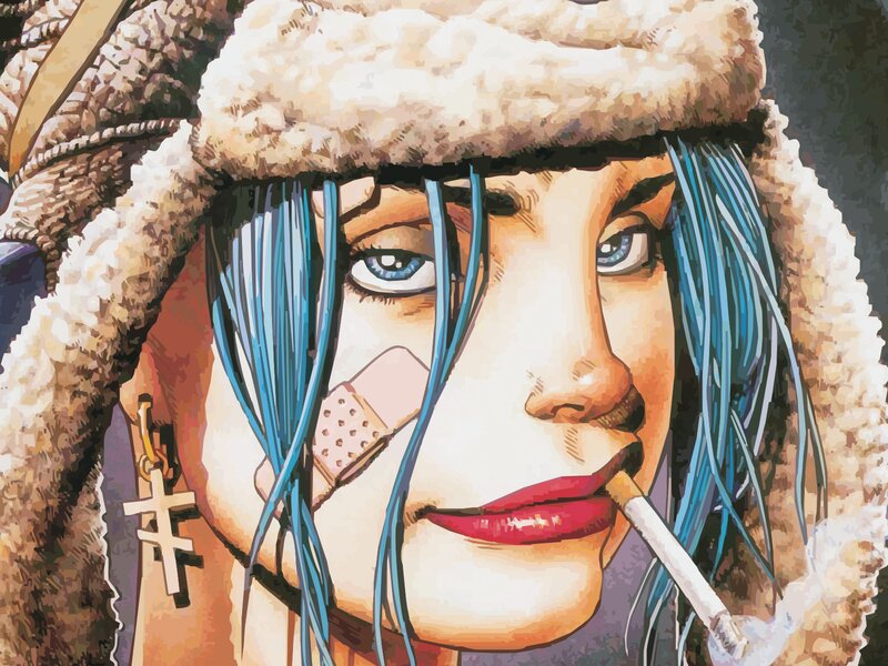 Blue-haired Woman Smoking — Blue