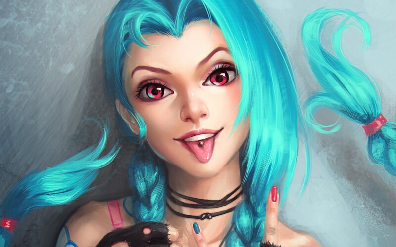 Blue-haired Woman Sticking Out Tongue