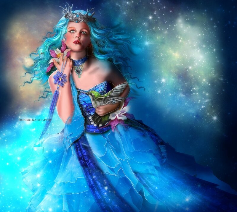 Blue-haired Woman with Bird — Blue