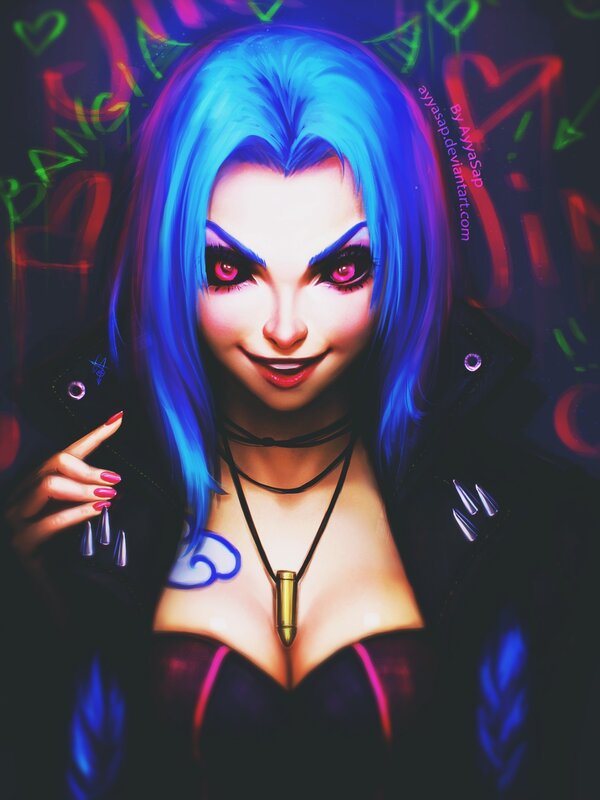 Blue-haired Woman with Bullet Necklace