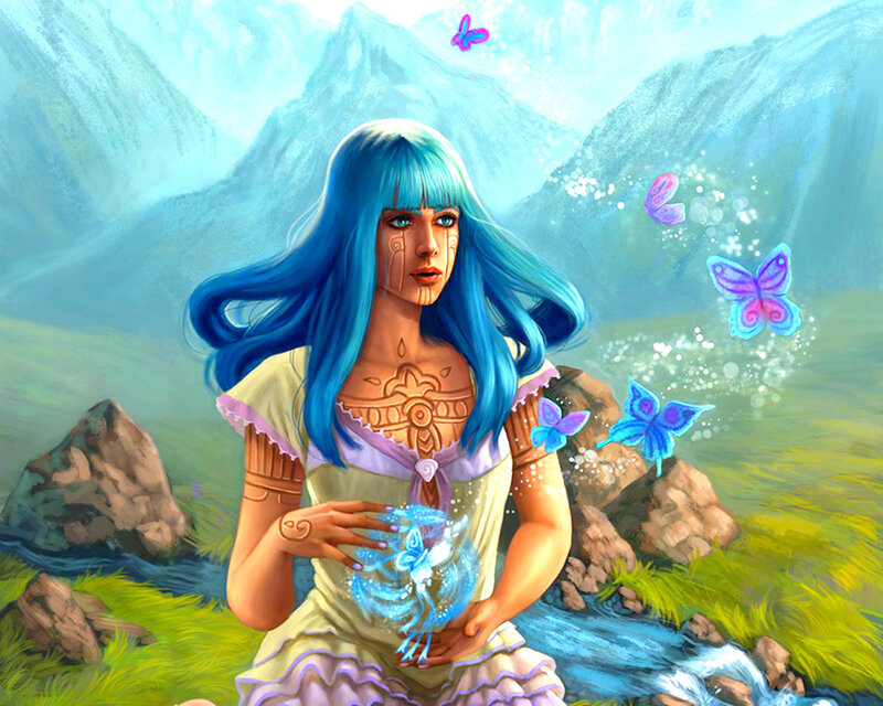 Blue-haired Woman with Butterflies — Blue