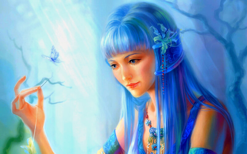 Blue-haired Woman with Butterfly — Blue