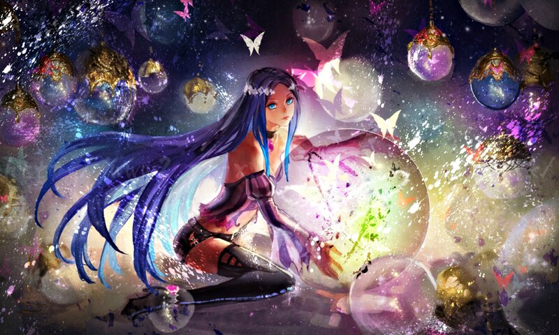 Blue-haired Woman with Butterfly — Purple