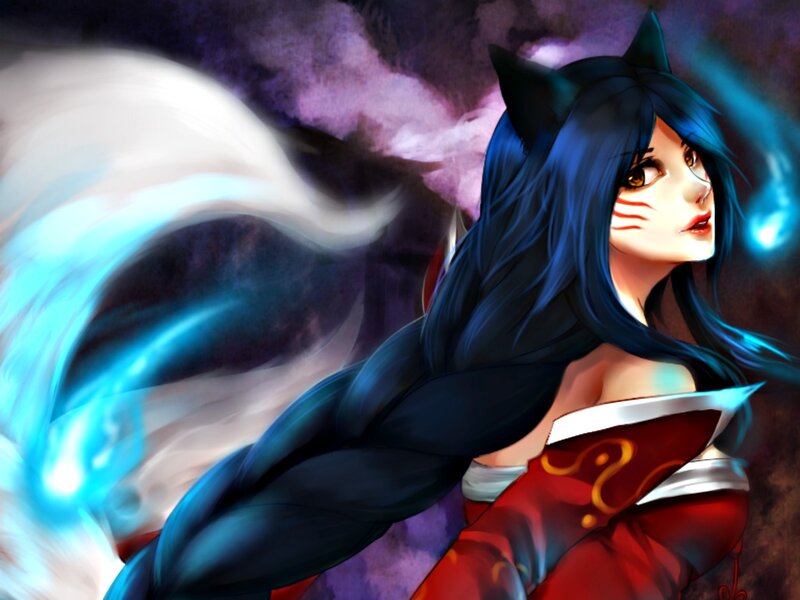 Blue-haired Woman with Cat Ears
