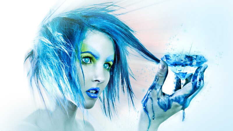 blue-haired woman with diamond