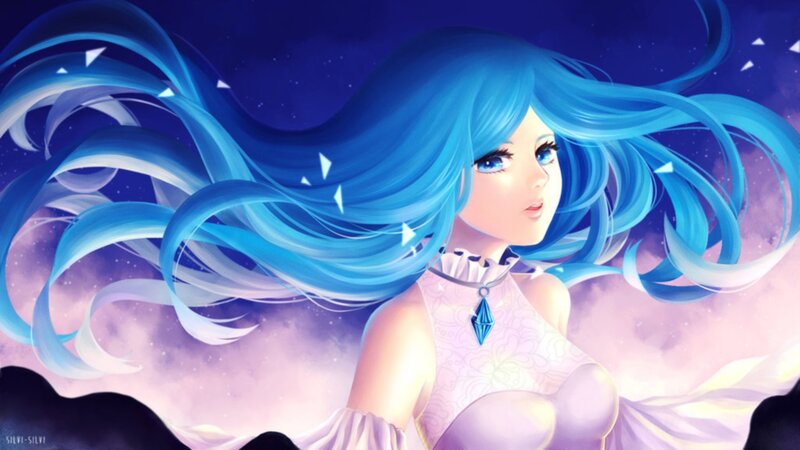 Blue-haired Woman with Flowing Hair