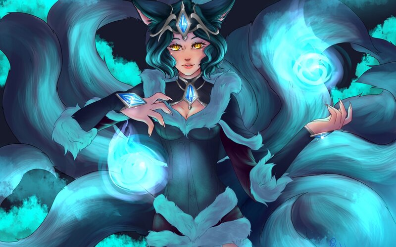 Blue-haired Woman with Fox Ears