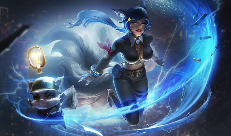 Blue-haired Woman with Fox