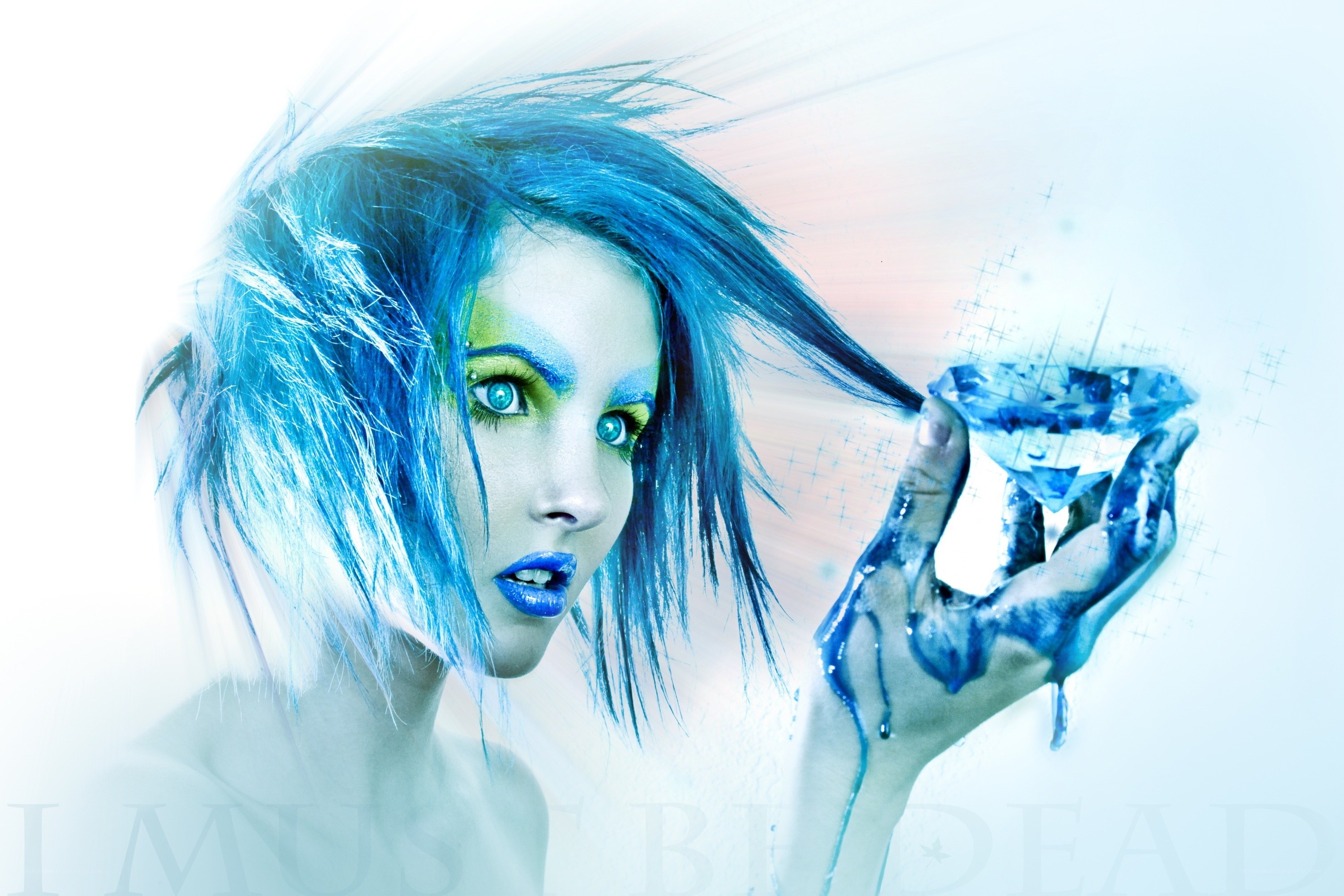 blue-haired woman with gem