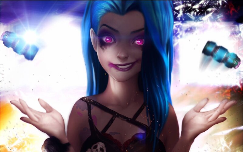 Blue-haired Woman with Glowing Eyes