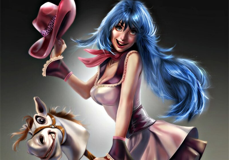 Blue-haired Woman with Horse