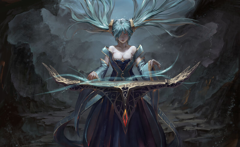 Blue-haired Woman with Instrument