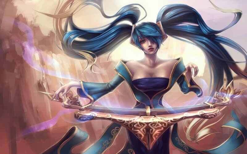 Blue-haired Woman with Lute