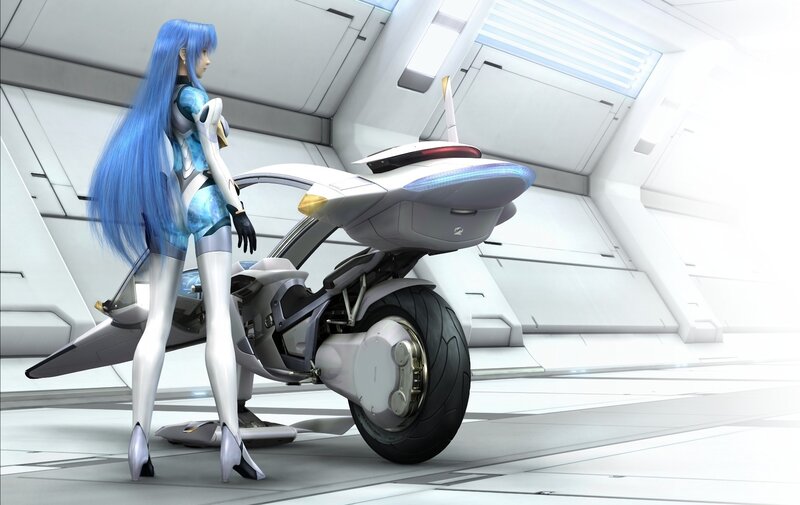 Blue-haired Woman with Motorcycle