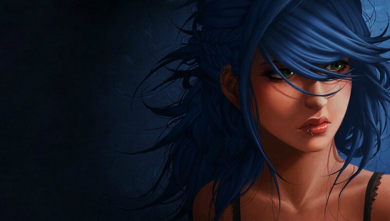 Blue-haired Woman with Piercings