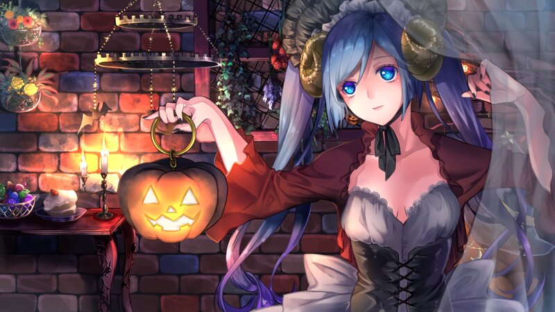 Blue-haired Woman with Pumpkin