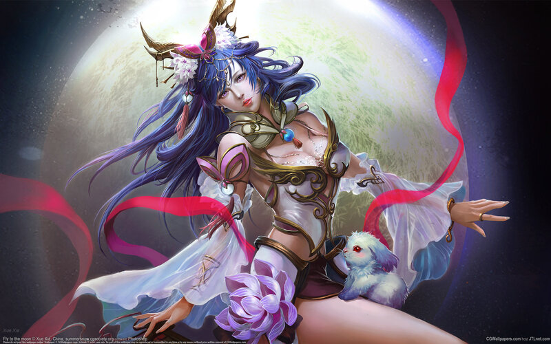 Blue-haired Woman with Rabbit — Purple