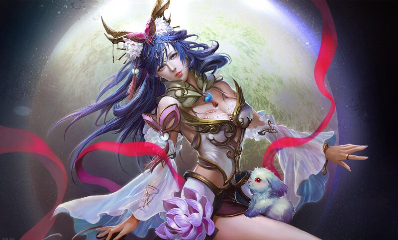 Blue-haired Woman with Rabbit