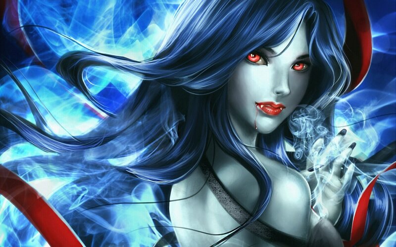 Blue-haired Woman with Red Eyes — Blue, Dramatic