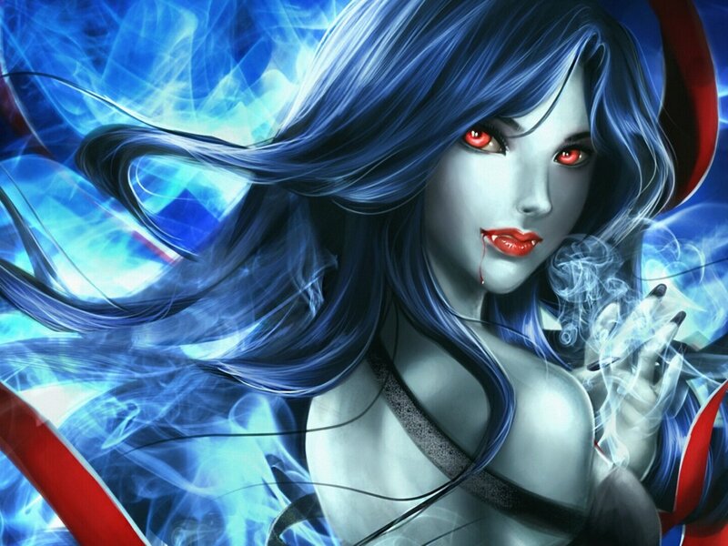 Blue-haired Woman with Red Eyes — Blue