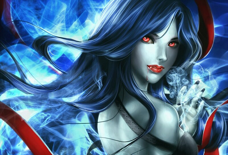 Blue-haired Woman with Red Eyes