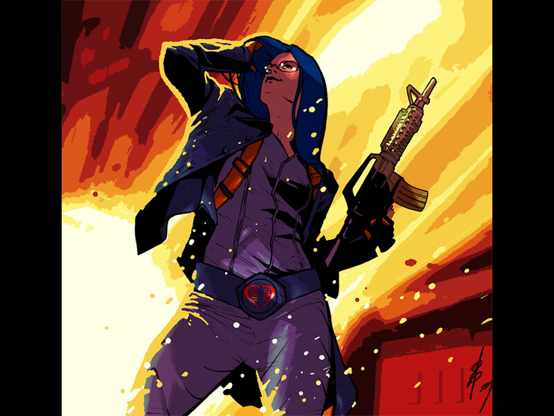 Blue-haired Woman with Rifle