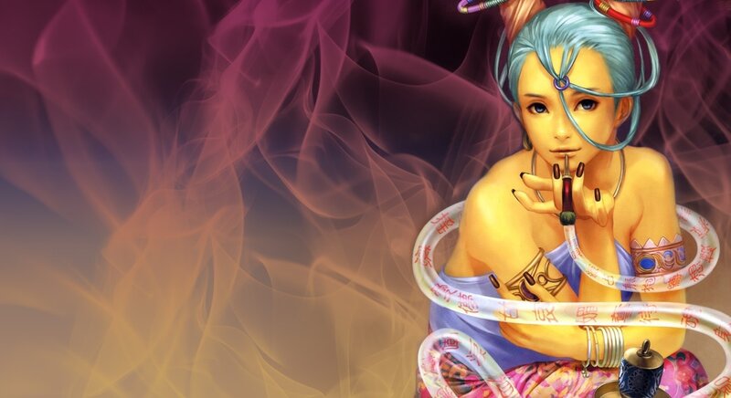 Blue-haired Woman with Snake — Purple, Dramatic