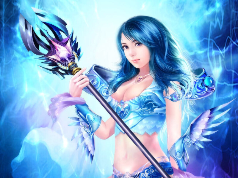 Blue-haired Woman with Staff — Blue