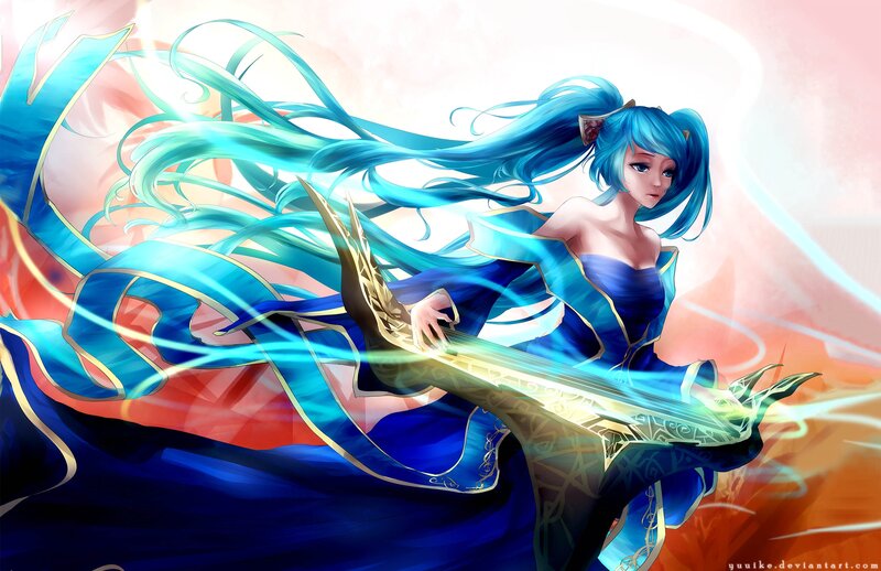 Blue-haired Woman with Sword — Blue, Dramatic