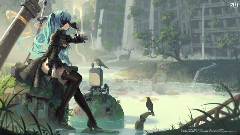 Blue-haired Woman with Sword — Green