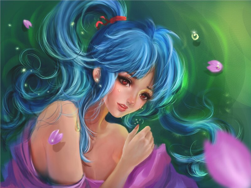 Blue-haired Woman with Tears — Blue
