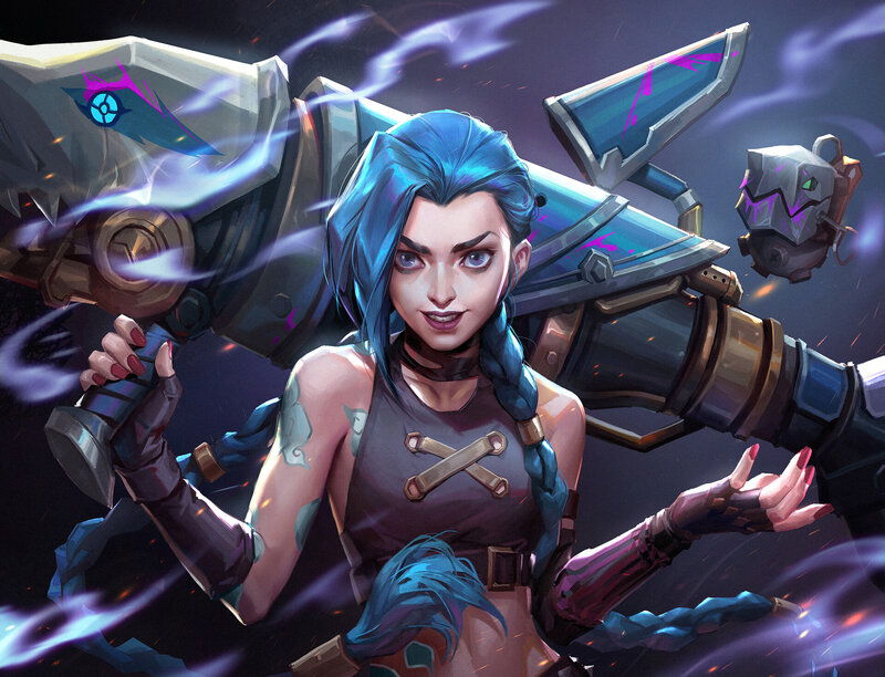 Blue-haired Woman with Weapon — Blue, Dramatic, Night