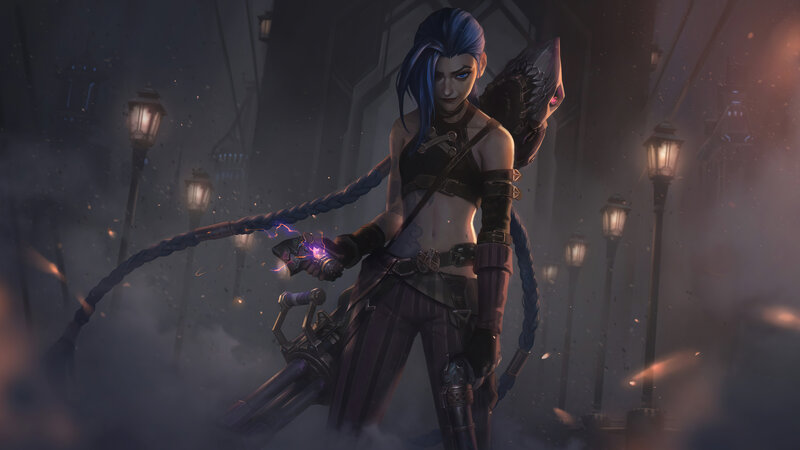 Blue-haired Woman with Weapon — Purple, Dramatic, Night