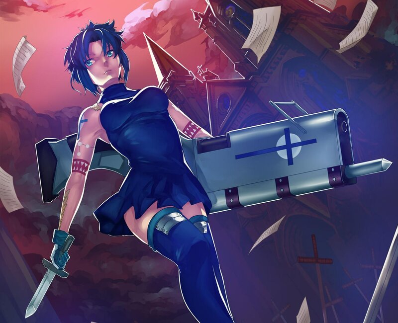 Blue-haired Woman with Weapon