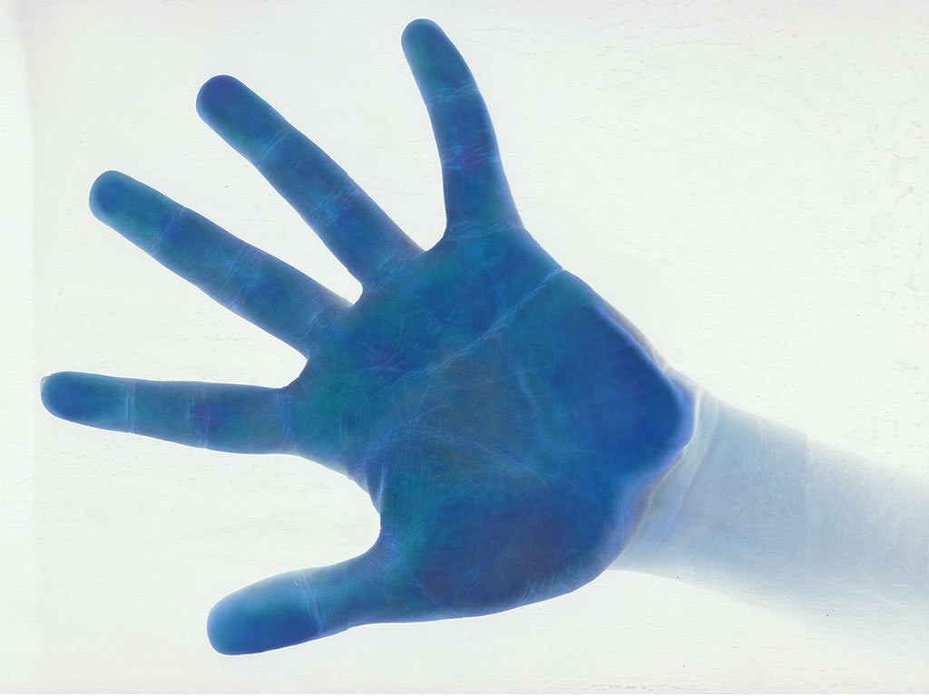 blue hand on white background