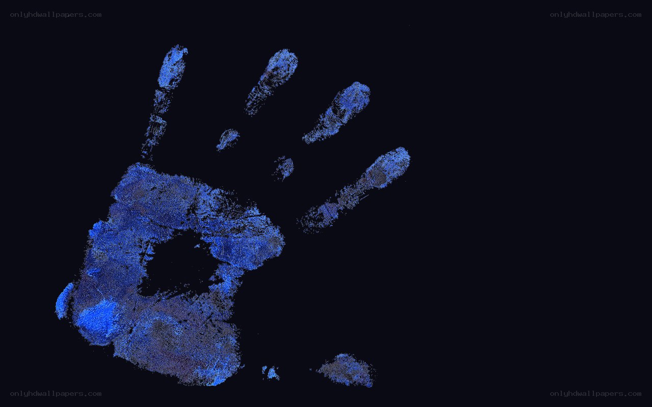 blue handprint on black