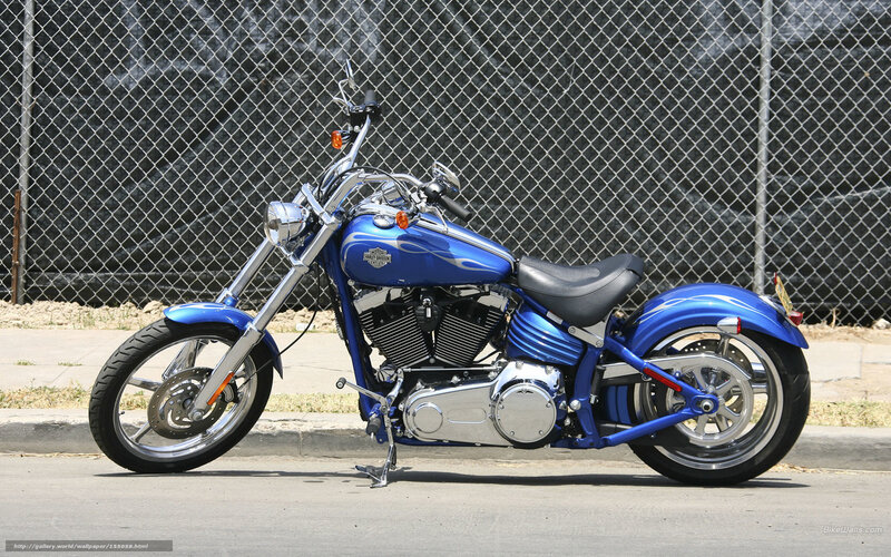 Blue Harley-davidson Motorcycle — Calm, Afternoon, Photograph, Chain-link Fence