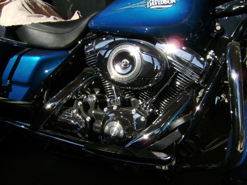 Blue Harley-Davidson motorcycle engine