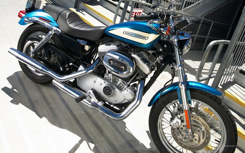 Blue Harley-davidson Motorcycle — Neutral, Afternoon, Photograph, Seat, Exhaust