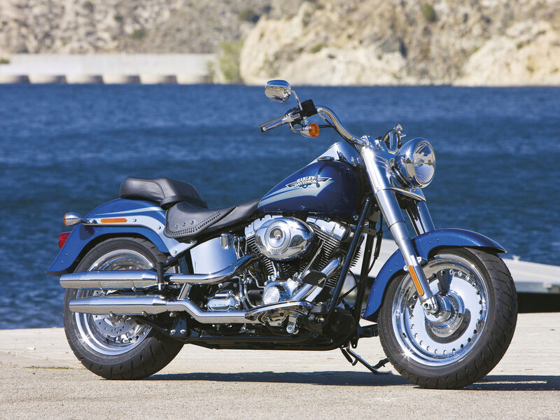 Blue Harley-davidson Motorcycle — Serene, Afternoon, Photograph, Lake, Mountain