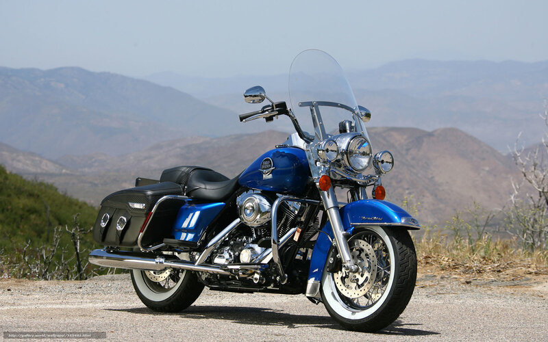 Blue Harley-davidson Motorcycle — Serene, Afternoon, Photograph, Mountains, Saddlebags