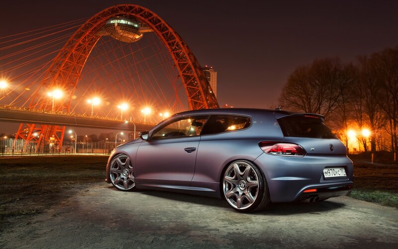 Blue Hatchback Car — Purple