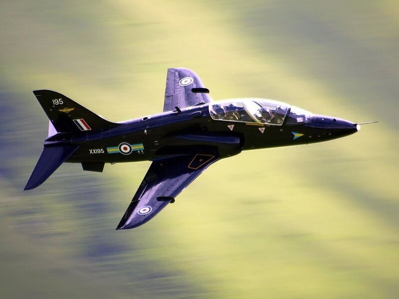 Blue Hawk jet in flight
