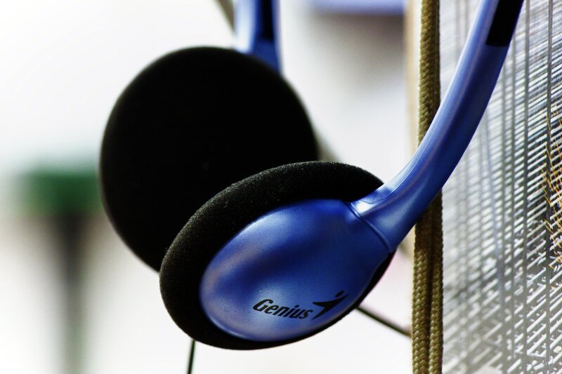 Blue Headphones on Wall